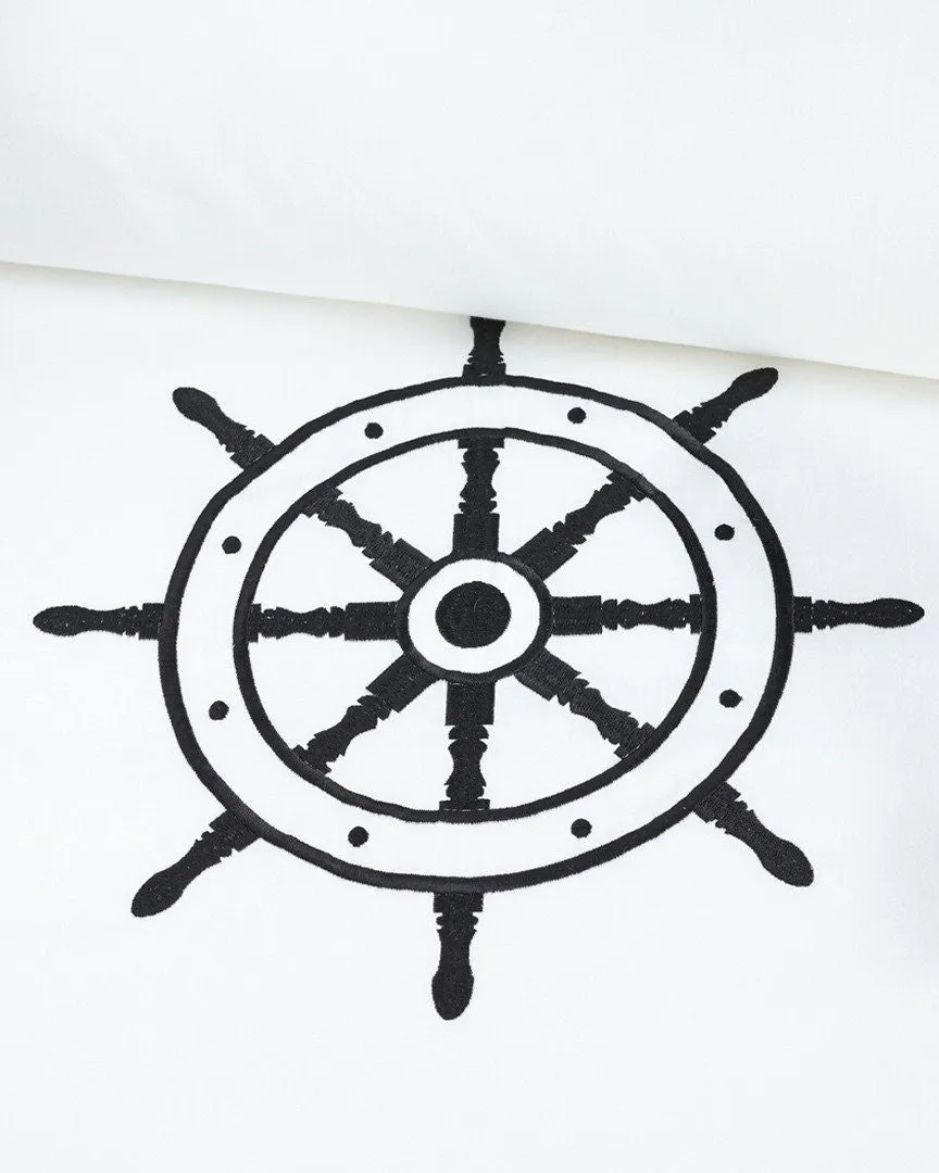 Luxe Nautique Bedding: Embroidered Ship's Wheel Bedding