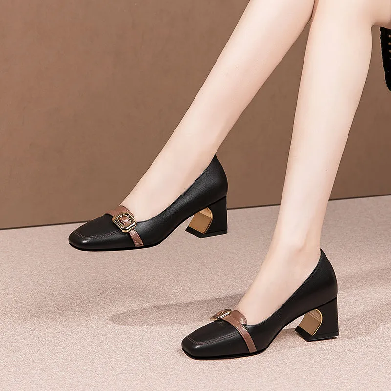LuxeLeather Exotic Pattern Square Toe Pumps