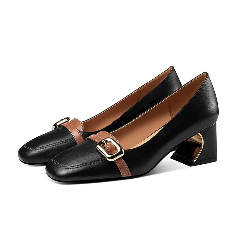 LuxeLeather Exotic Pattern Square Toe Pumps