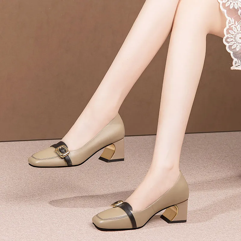 LuxeLeather Exotic Pattern Square Toe Pumps