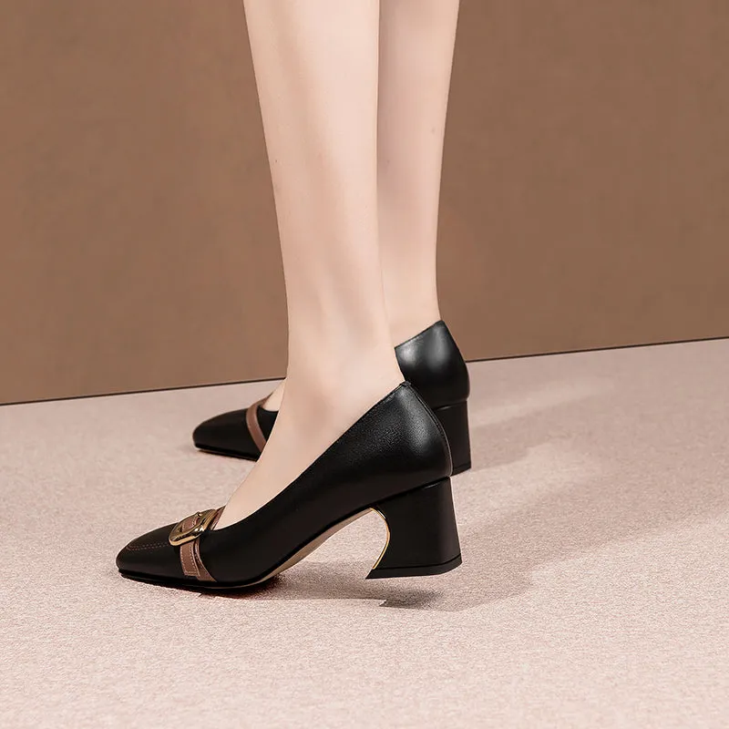 LuxeLeather Exotic Pattern Square Toe Pumps