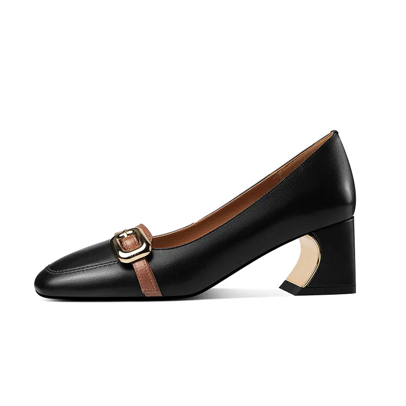 LuxeLeather Exotic Pattern Square Toe Pumps
