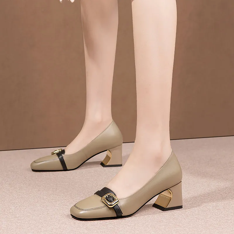 LuxeLeather Exotic Pattern Square Toe Pumps