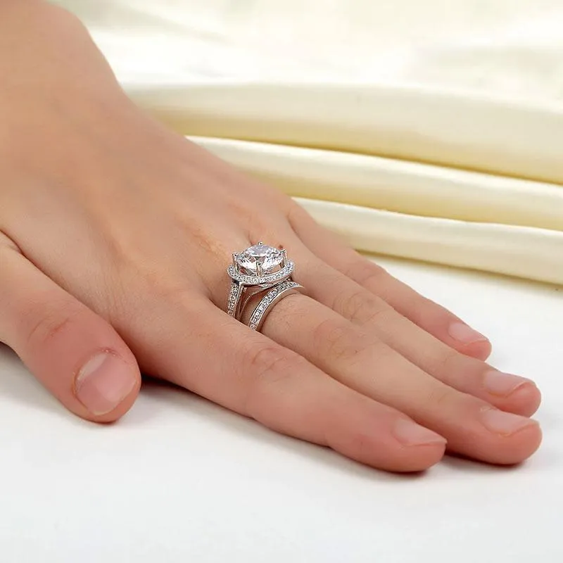 Luxury 925 Sterling Silver Promise Engagement Ring Set 3.5 Ct Vintage Simulated Diamond