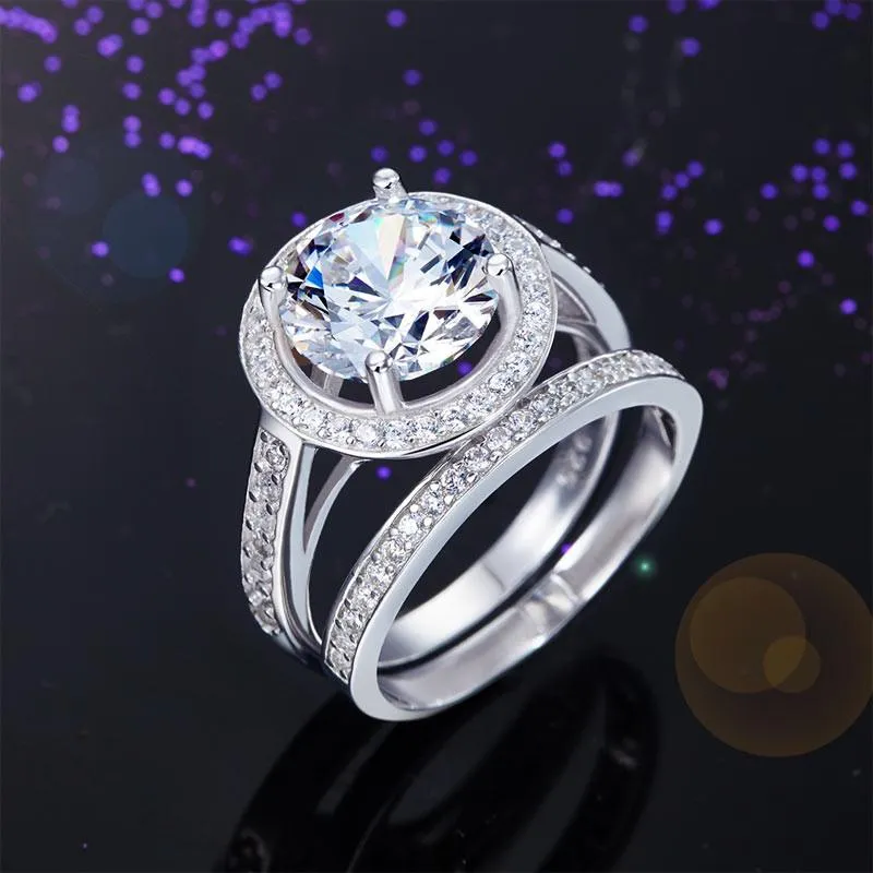 Luxury 925 Sterling Silver Promise Engagement Ring Set 3.5 Ct Vintage Simulated Diamond