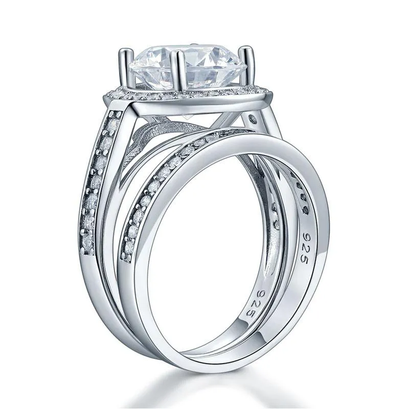 Luxury 925 Sterling Silver Promise Engagement Ring Set 3.5 Ct Vintage Simulated Diamond
