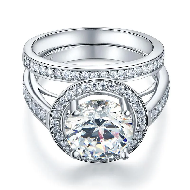 Luxury 925 Sterling Silver Promise Engagement Ring Set 3.5 Ct Vintage Simulated Diamond
