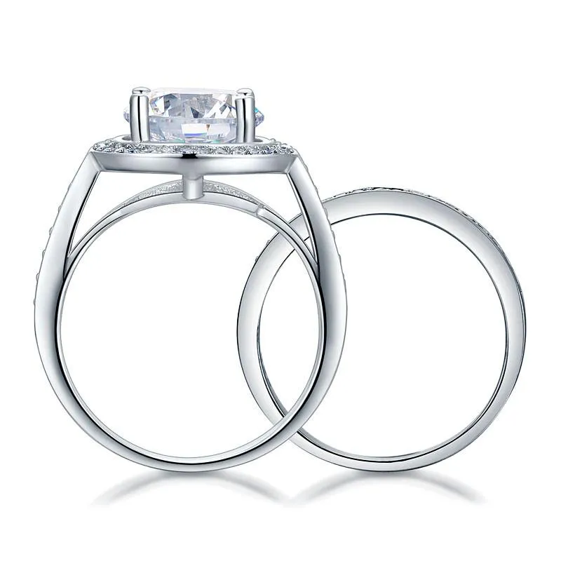 Luxury 925 Sterling Silver Promise Engagement Ring Set 3.5 Ct Vintage Simulated Diamond