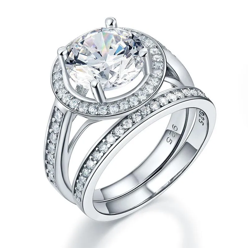 Luxury 925 Sterling Silver Promise Engagement Ring Set 3.5 Ct Vintage Simulated Diamond