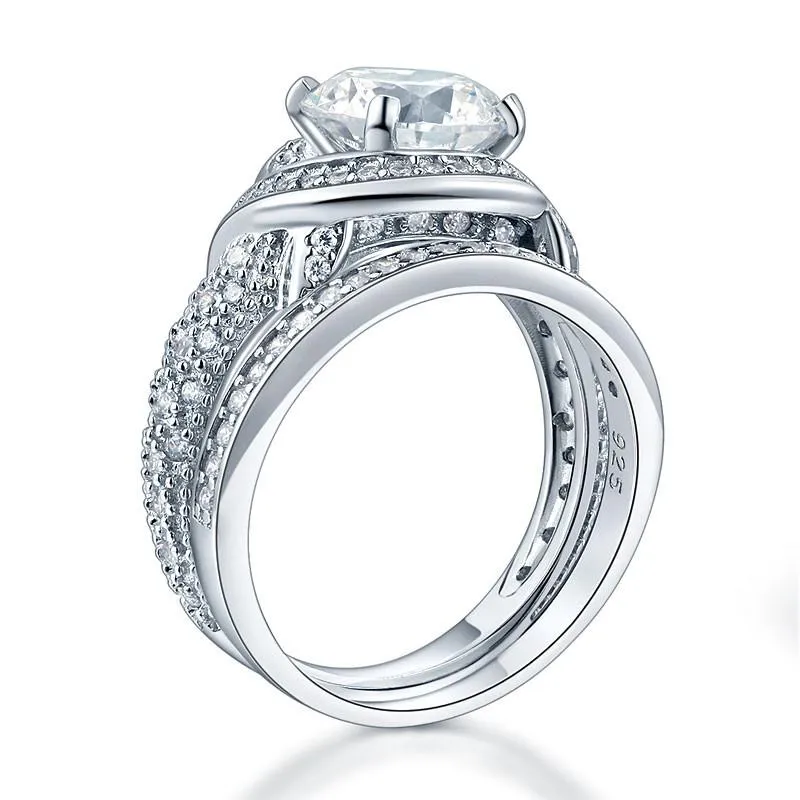 Luxury 925 Sterling Silver Wedding Anniversary Ring Set Vintage Created Diamond