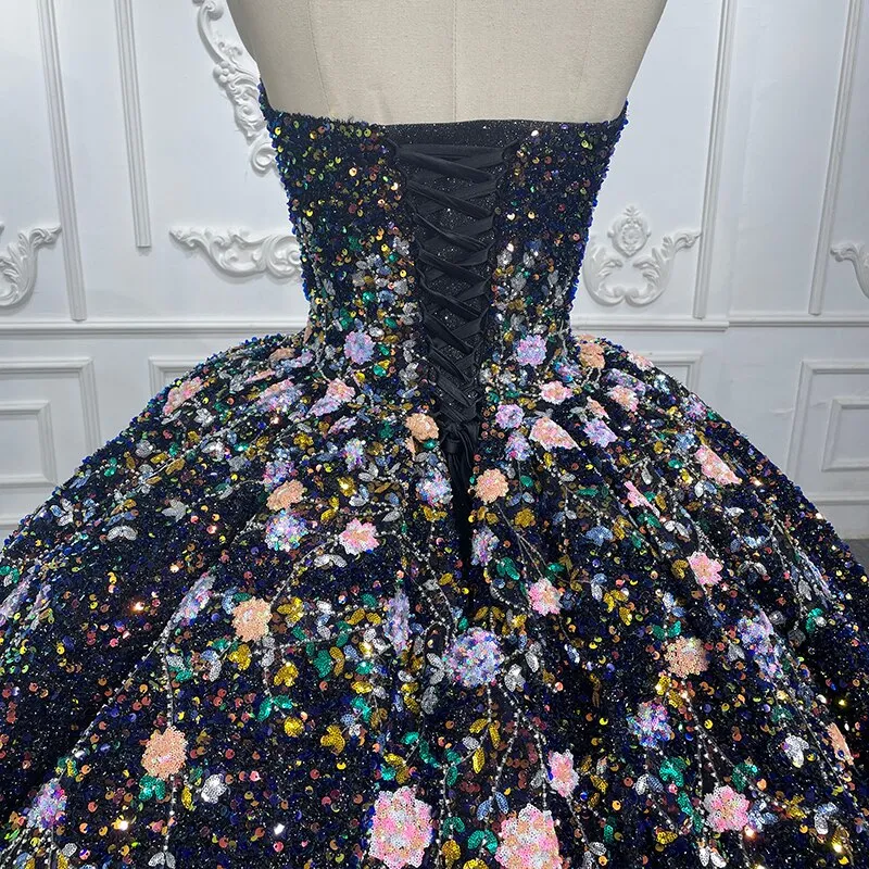 Luxury Black Quinceanera Ball Gown Dress