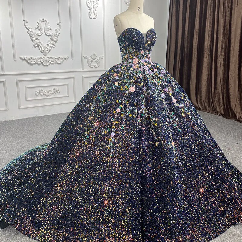 Luxury Black Quinceanera Ball Gown Dress