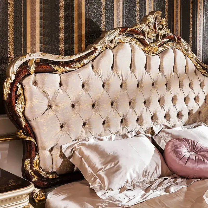 Luxury European Style Upholstery Hand Carving Bed