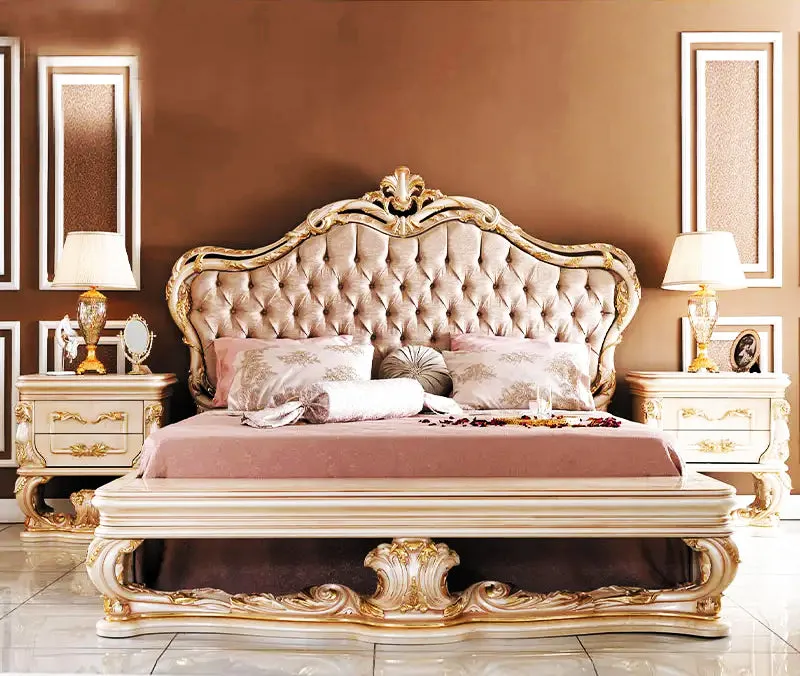 Luxury European Style Upholstery Hand Carving Bed