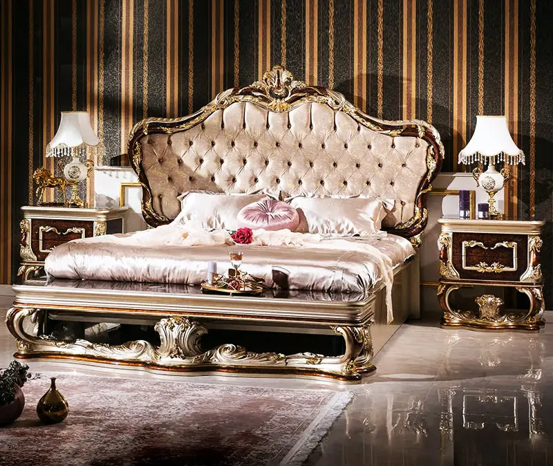 Luxury European Style Upholstery Hand Carving Bed