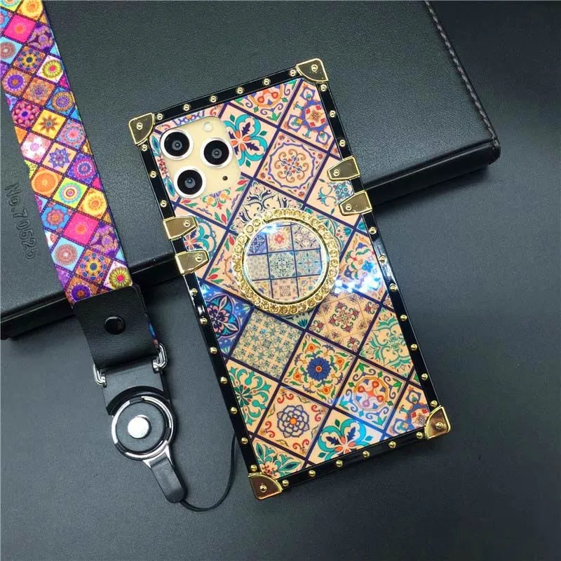 Luxury Glitter Retro Flower Cover Case for iPhone 12 PRO Max 13 PRO XS X XR Soft Square Case for iphone 14 PRO MAX 6 7 8 14 Plus
