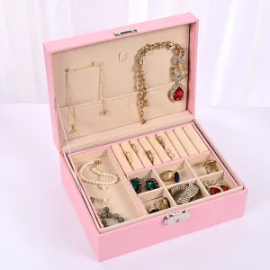 Luxury Jewelry Organizer Box - Elegant Multi-Compartment Storage Case (Pink)23*17*8.8cm