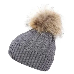 Luxury Wool Fur Pom Pom Hat - Dark Grey
