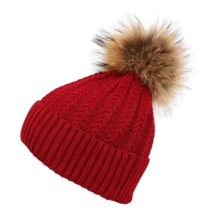 Luxury Wool Fur Pom Pom Hat - Red
