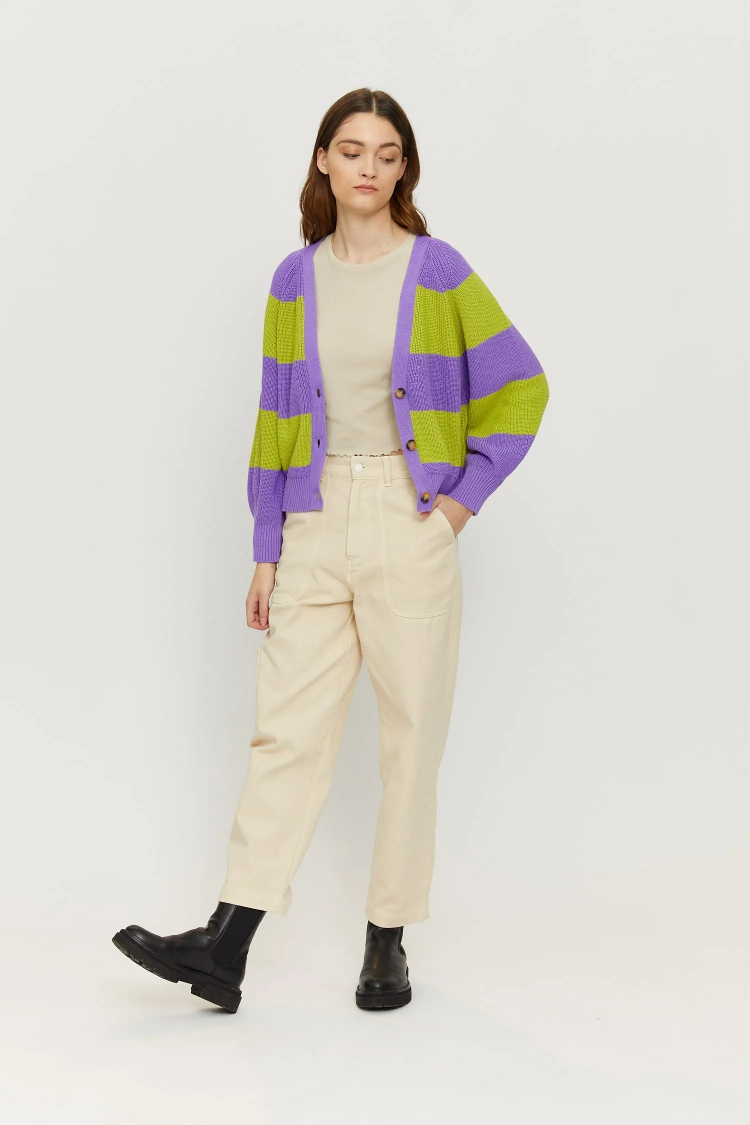 Mala Striped Cardigan Purple/Green