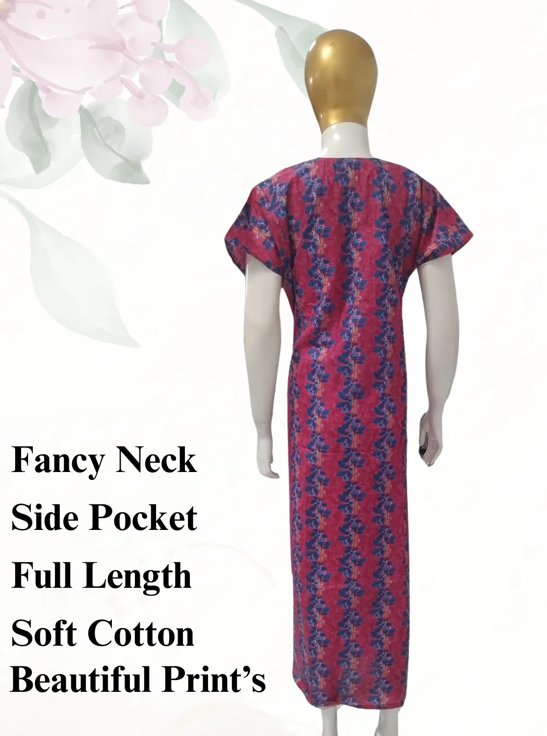 MANGAI New Regular Fit Cotton Printed  Nighties - All Over Printed Stylish Nightwear for Stylish Women | Side Cut Pocket | Beautiful Nighties for Stylish Women's (VNM)