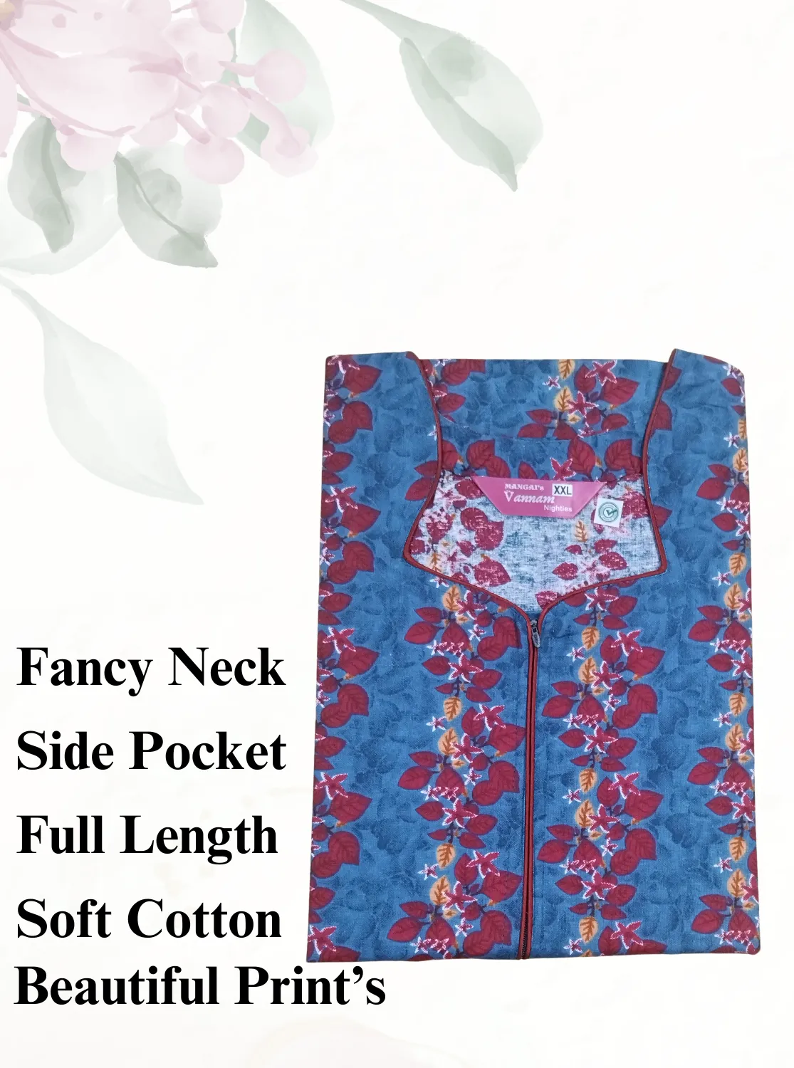 MANGAI New Regular Fit Cotton Printed  Nighties - All Over Printed Stylish Nightwear for Stylish Women | Side Cut Pocket | Beautiful Nighties for Stylish Women's (VNM)