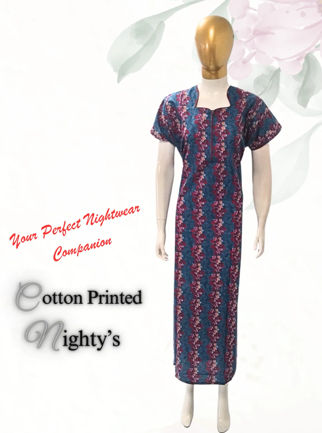 MANGAI New Regular Fit Cotton Printed  Nighties - All Over Printed Stylish Nightwear for Stylish Women | Side Cut Pocket | Beautiful Nighties for Stylish Women's (VNM)