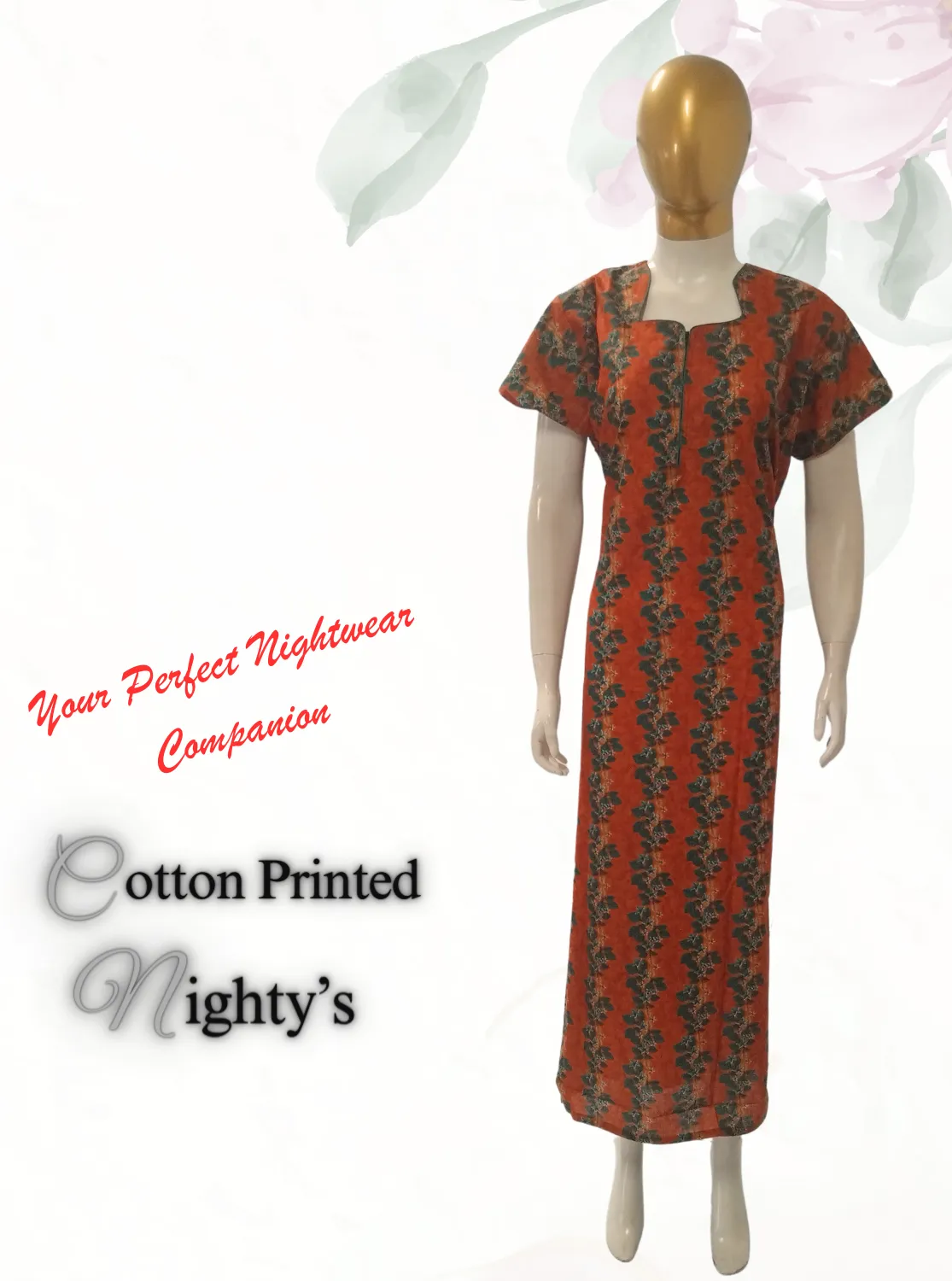 MANGAI New Regular Fit Cotton Printed  Nighties - All Over Printed Stylish Nightwear for Stylish Women | Side Cut Pocket | Beautiful Nighties for Stylish Women's (VNM)