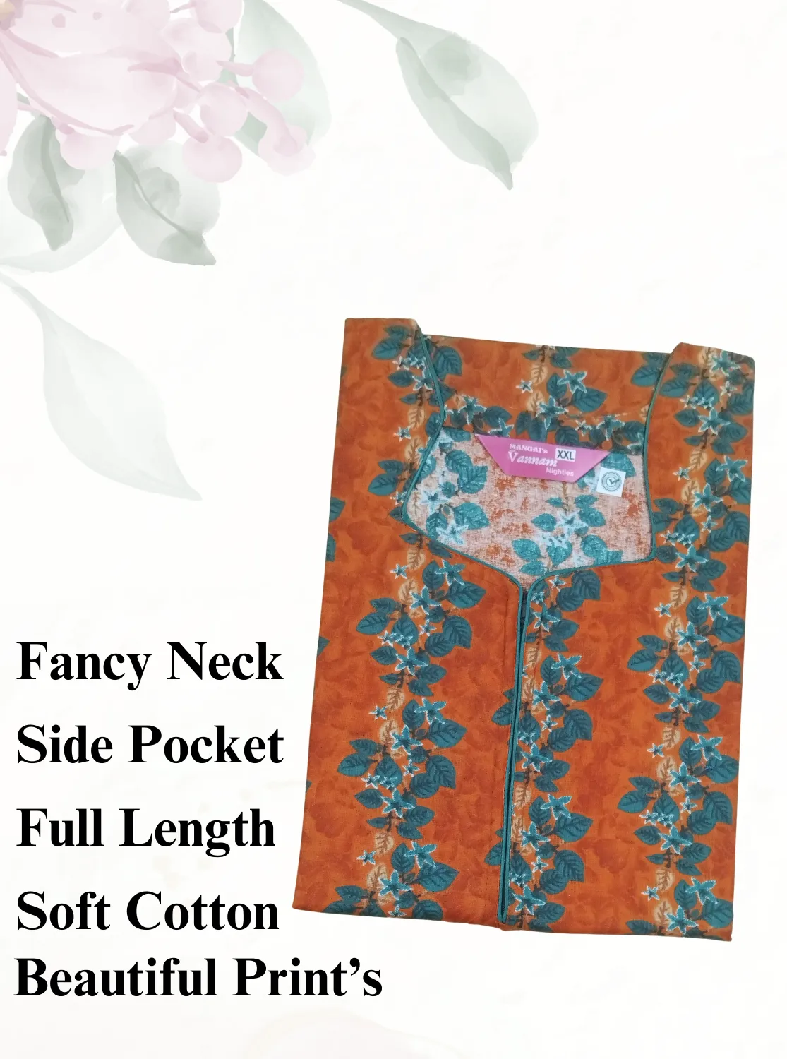 MANGAI New Regular Fit Cotton Printed  Nighties - All Over Printed Stylish Nightwear for Stylish Women | Side Cut Pocket | Beautiful Nighties for Stylish Women's (VNM)