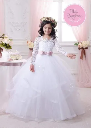 Marcelle White First Communion Dress with Tiered Skirt