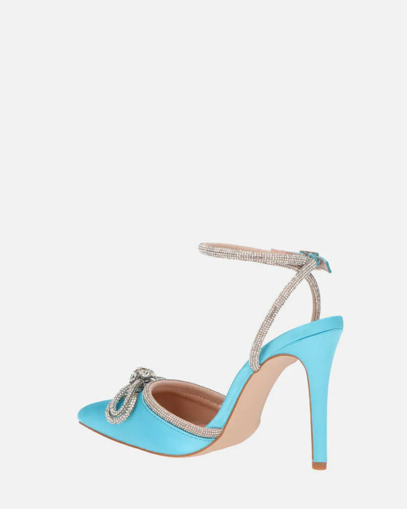 MARETA - scarpe con tacco blu con brillantini e fiocco glitter