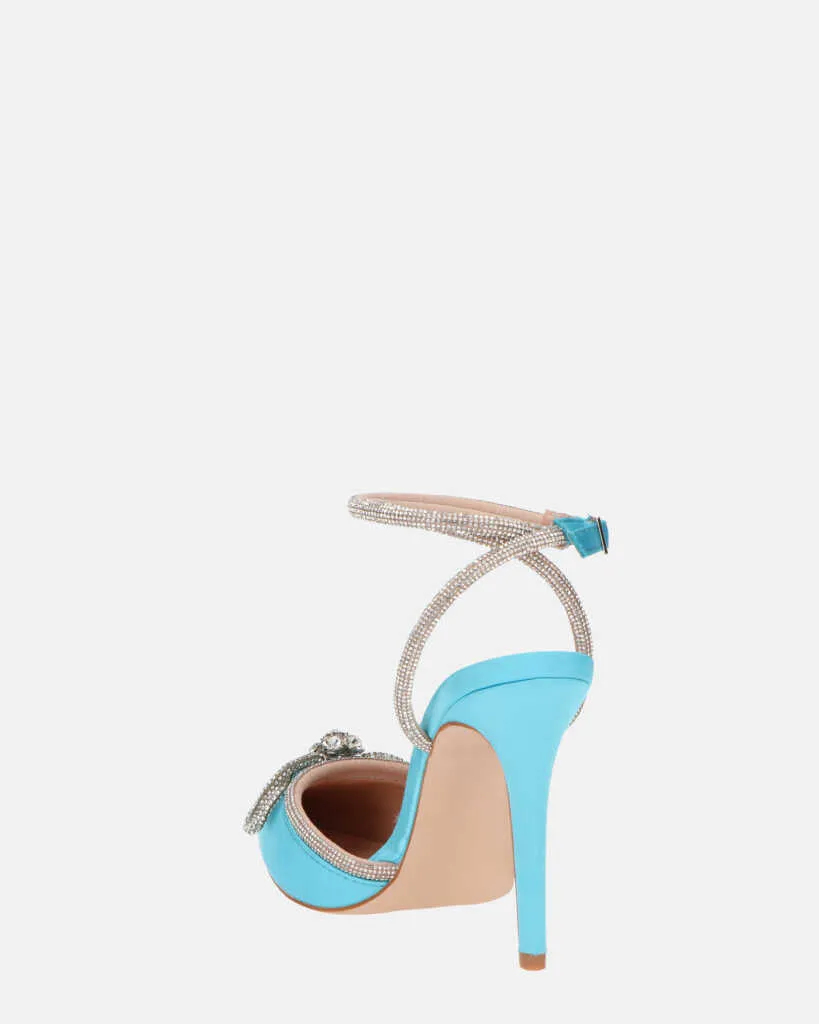 MARETA - scarpe con tacco blu con brillantini e fiocco glitter
