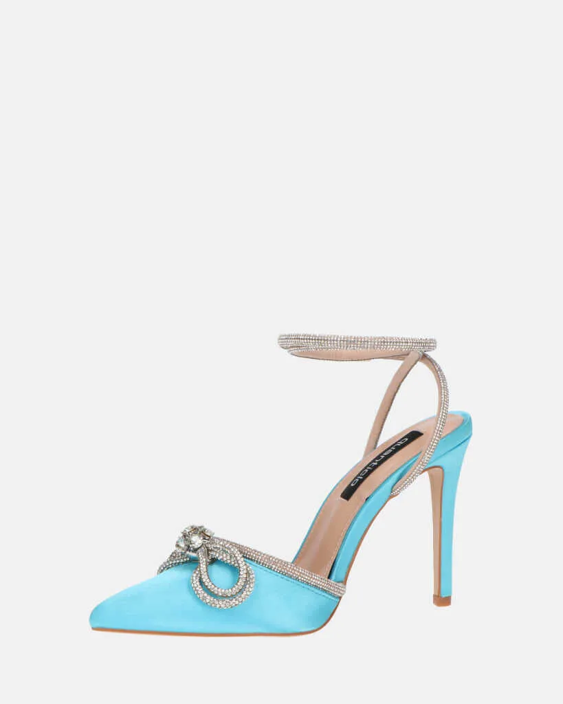 MARETA - scarpe con tacco blu con brillantini e fiocco glitter