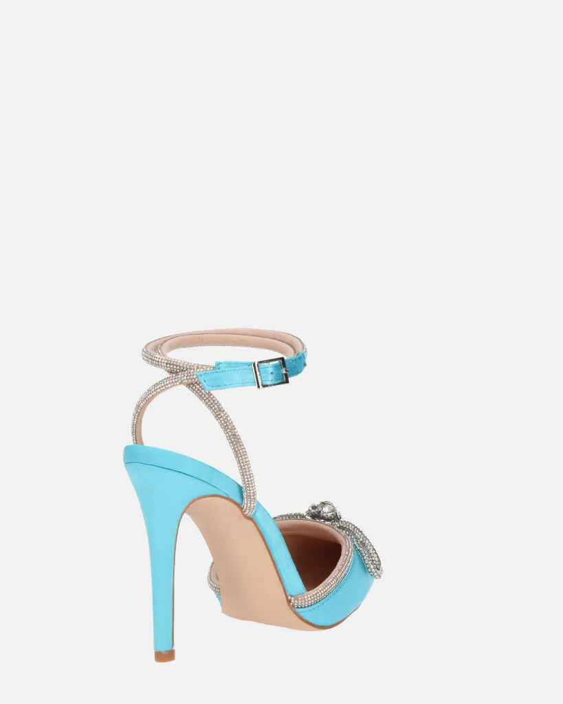 MARETA - scarpe con tacco blu con brillantini e fiocco glitter