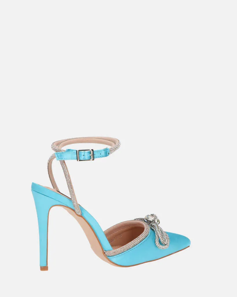 MARETA - scarpe con tacco blu con brillantini e fiocco glitter