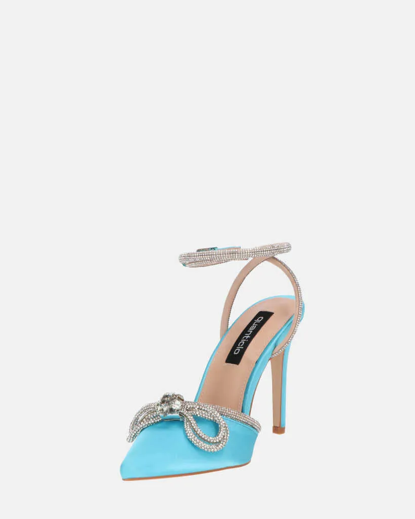 MARETA - scarpe con tacco blu con brillantini e fiocco glitter
