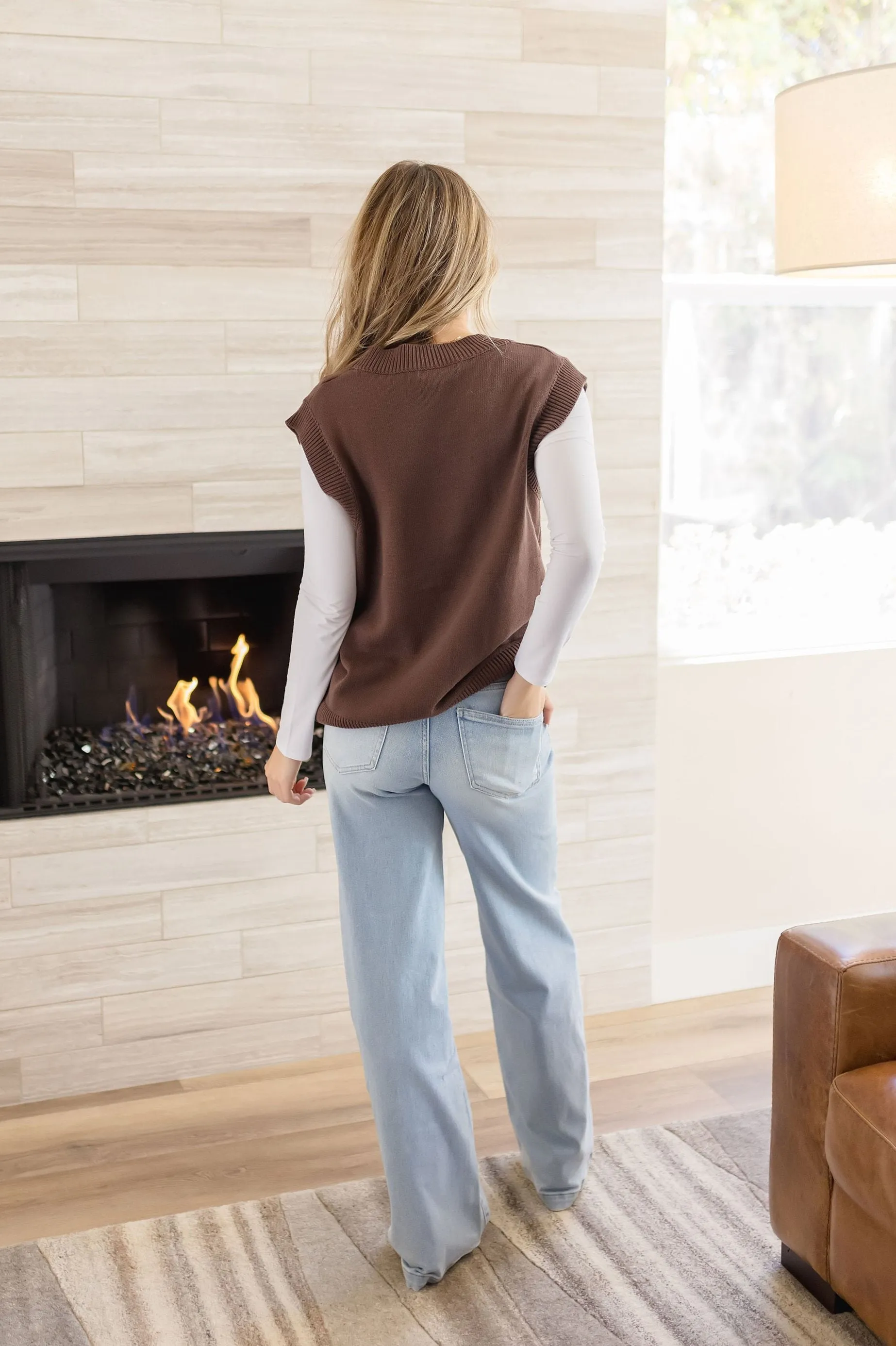 Marina Sleeveless Button Down Sweater Vest Brown