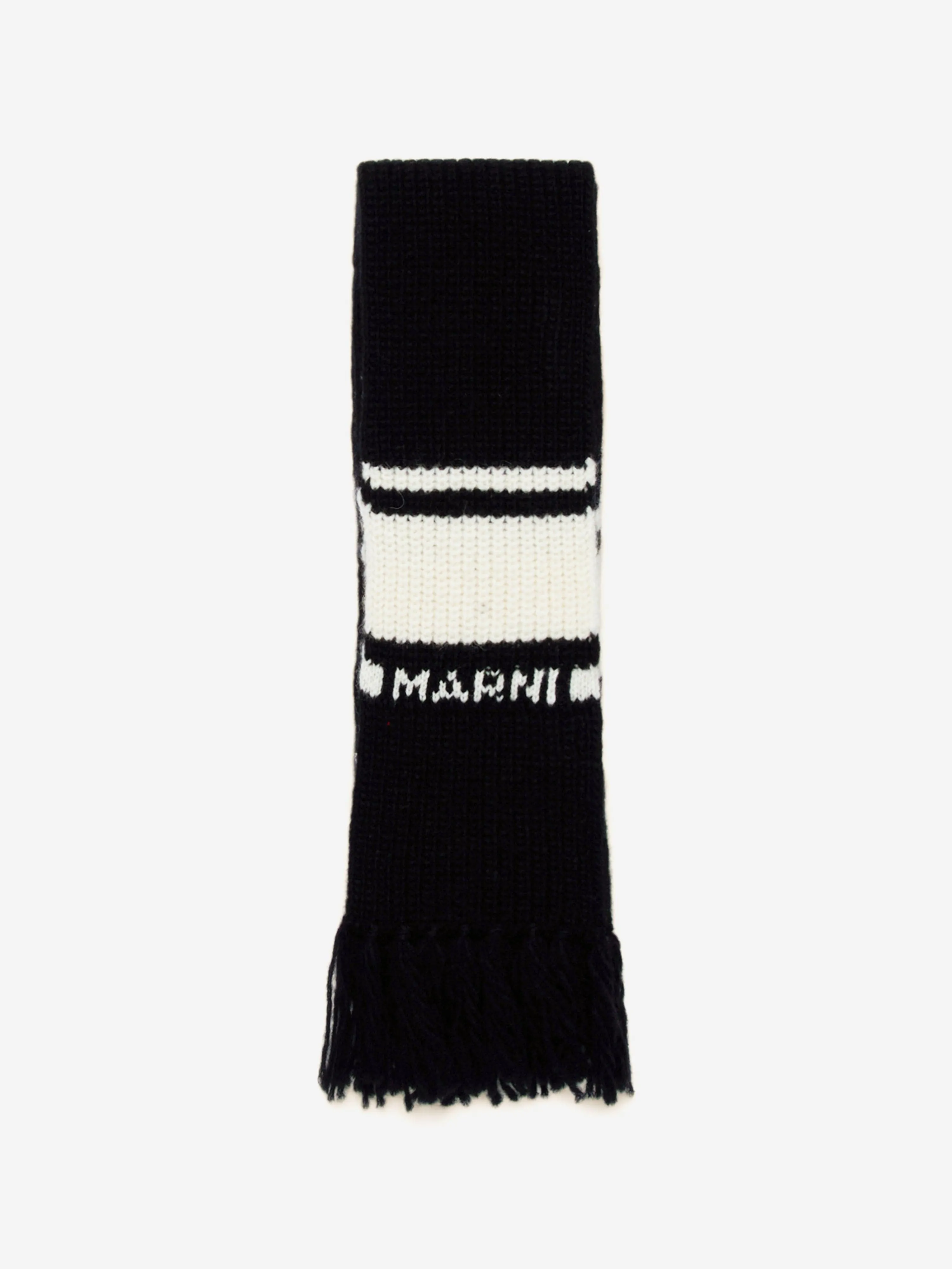 MARNI Kids Striped Knitted Scarf in Black