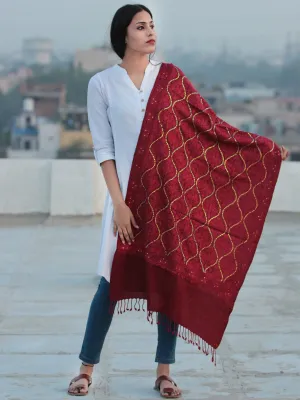 Maroon Jamavari Aari & Sequence Embroidered Pure Wool Kashmiri Stole - S200546