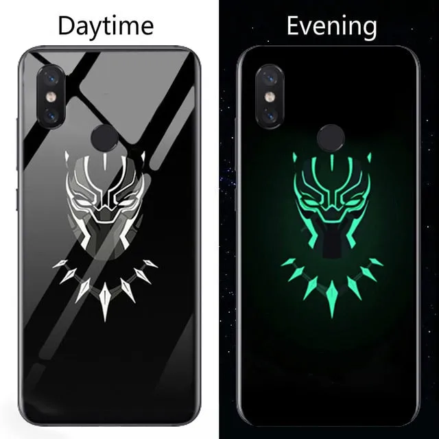 Marvel Venom Iron Man Luminous Glass Phone Case For Xiaomi Mi 8 9 SE Lite Redmi Note 4X 5 6 7 Pro Plus Black Panther Cover Coque