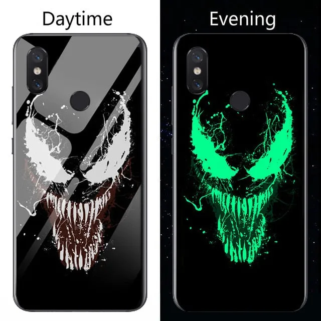Marvel Venom Iron Man Luminous Glass Phone Case For Xiaomi Mi 8 9 SE Lite Redmi Note 4X 5 6 7 Pro Plus Black Panther Cover Coque