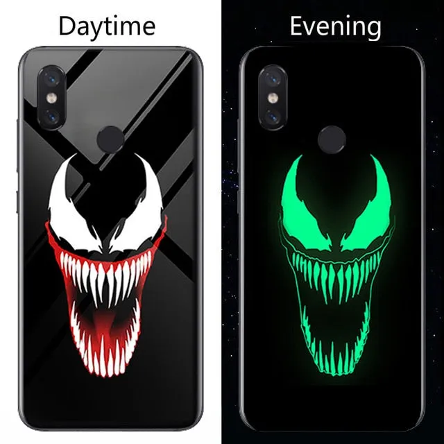 Marvel Venom Iron Man Luminous Glass Phone Case For Xiaomi Mi 8 9 SE Lite Redmi Note 4X 5 6 7 Pro Plus Black Panther Cover Coque