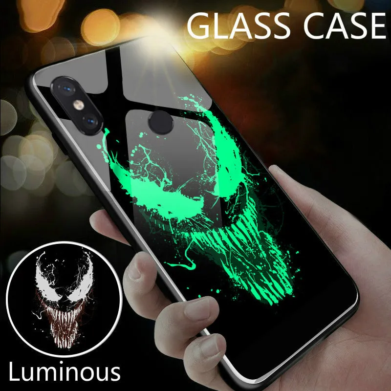 Marvel Venom Iron Man Luminous Glass Phone Case For Xiaomi Mi 8 9 SE Lite Redmi Note 4X 5 6 7 Pro Plus Black Panther Cover Coque