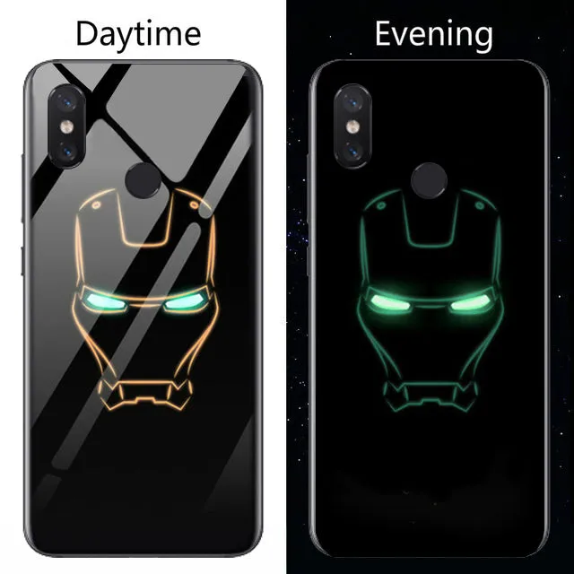 Marvel Venom Iron Man Luminous Glass Phone Case For Xiaomi Mi 8 9 SE Lite Redmi Note 4X 5 6 7 Pro Plus Black Panther Cover Coque