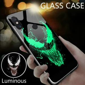 Marvel Venom Iron Man Luminous Glass Phone Case For Xiaomi Mi 8 9 SE Lite Redmi Note 4X 5 6 7 Pro Plus Black Panther Cover Coque