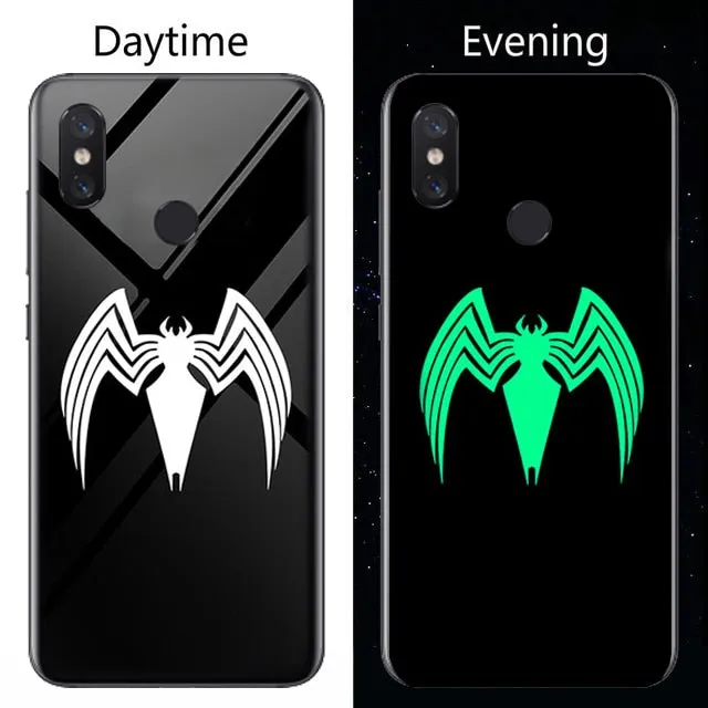 Marvel Venom Iron Man Luminous Glass Phone Case For Xiaomi Mi 8 9 SE Lite Redmi Note 4X 5 6 7 Pro Plus Black Panther Cover Coque