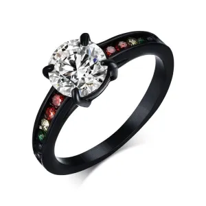 Matte Black Rainbow Rhinestones Ring