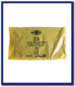 MaxValu Heavy Duty Bin Liner 240 Litres - (4 Packs x 25 Bags) Per Box
