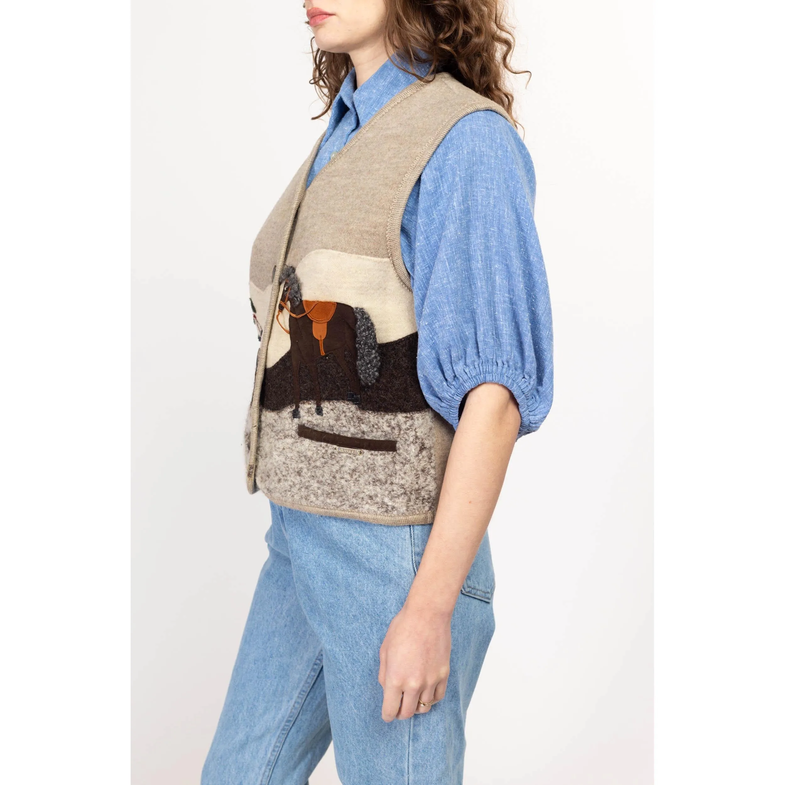 Medium 90s Giesswein Novelty Horse Patchwork Wool Sweater Vest