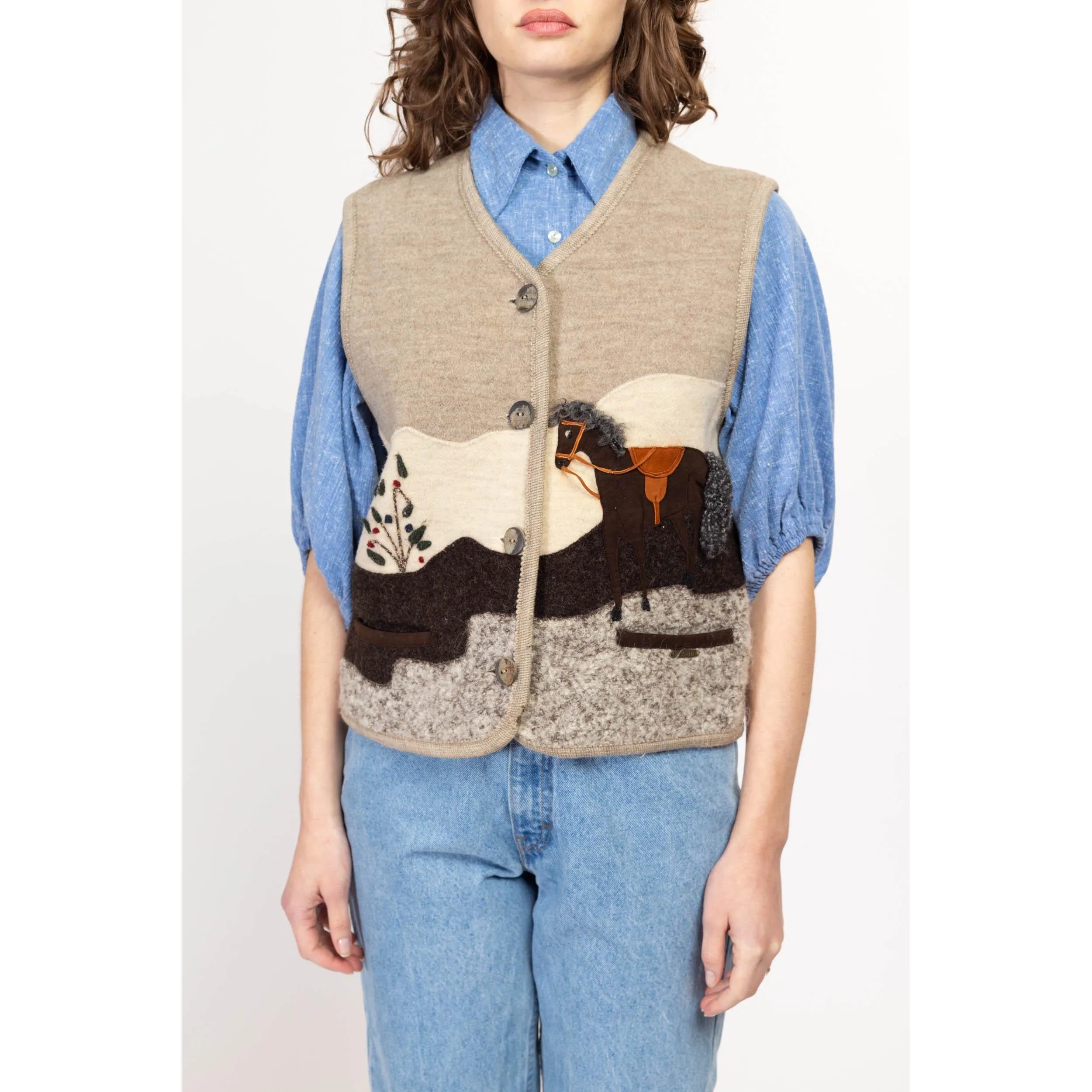 Medium 90s Giesswein Novelty Horse Patchwork Wool Sweater Vest